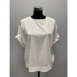 NEW HUBERT GASSER white ruched sleeve cotton top in white